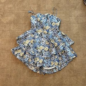 Blue and Yellow Floral Square Neck Romper